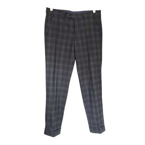 TED BAKER London Wool Plaid Trousers 33R Union Made Canada Grey Windowpane